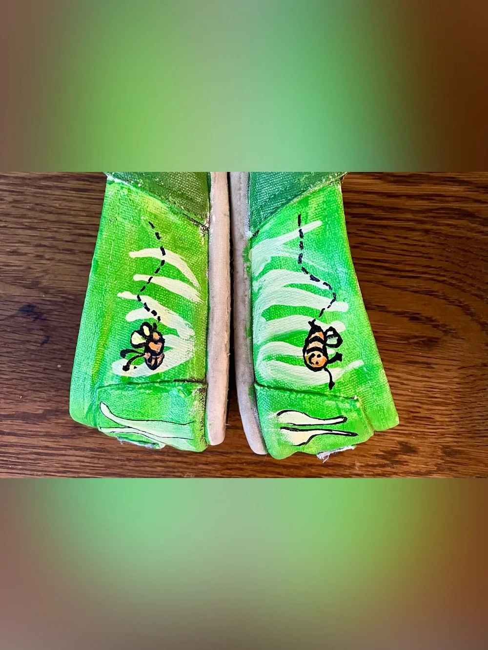 Toms Hand painted Green & Orange Bee Graphic Slip-On Shoes.
